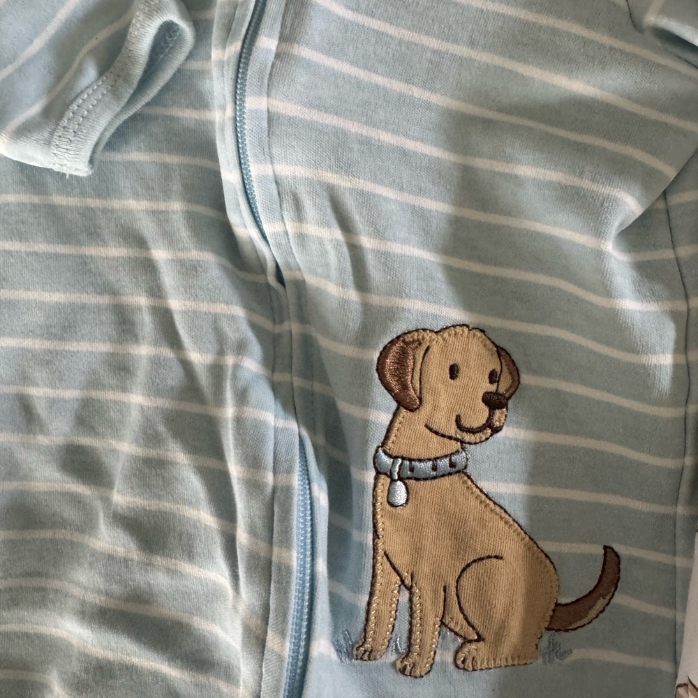 Little Me Blue Striped & Cream Puppy Print Footed Set - Picture 2 of 5